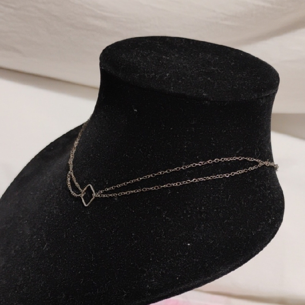 SALE! Adina 925 Sterling Silver Square/Double Chain Vintage Necklace - Picture 10 of 12